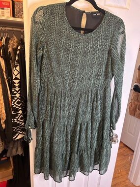 Kookai Forest Green Long Sleeve Tiered Mini Dress | EUR 34/US 2